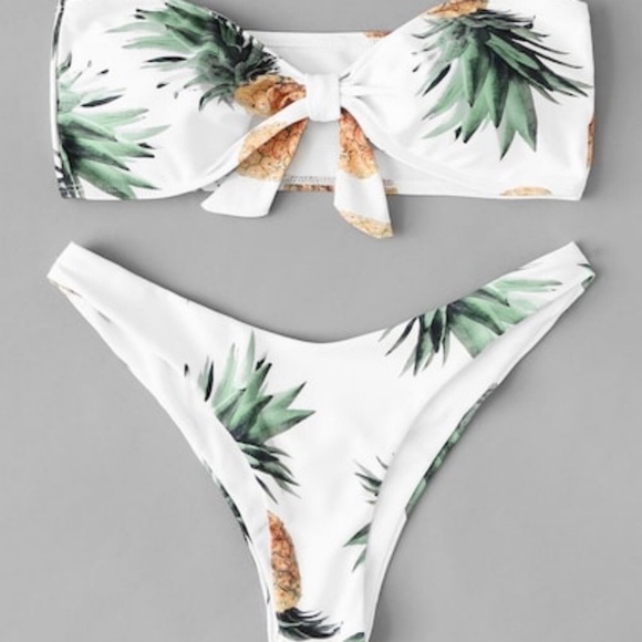 LAST ONE Pineapple Bandeau High Leg Bikini - Picture 5 of 7
